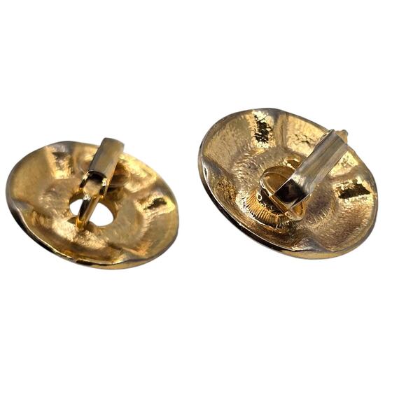 Imitation Pearl Earrings Baguette Rhinestones Round Dome Vintage Clip On - Picture 6 of 9